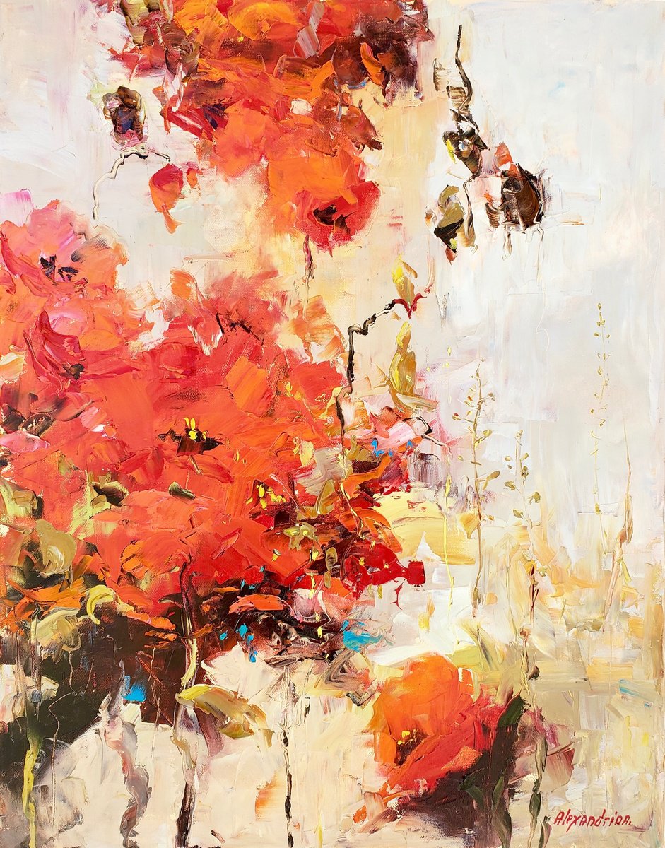Impressionistic Botanical Oil Painting By Irina Alexandrina, 22 X 28, Garden.poppies., Original Artwork