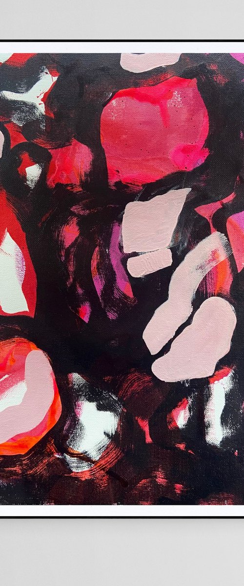 LOCKDOWN PASSTIME- pink red and black passionate painting, abstract emotional expressive by Yulia Ani