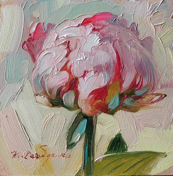 Peony oil painting original Small art framed, Unique peony wall art