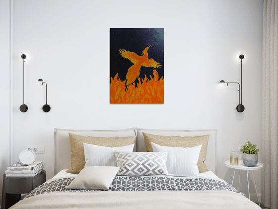 Fire of Creation - recreation of phoenix painting; home, office decor; gift idea