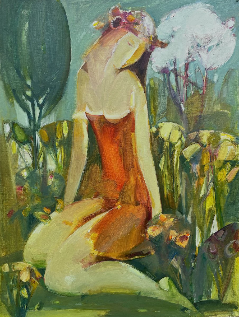 Abstract Portrait Oil Painting By Matevos Sargsyan, 24 X 31", Beneath The Blooming Sky, Original Artwork