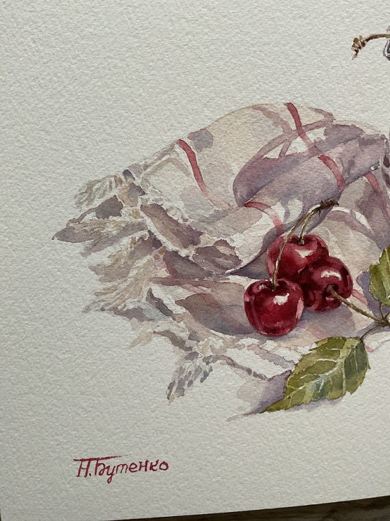 Ruby summer. Cherry still life