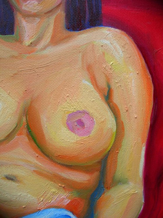 Nude woman in red