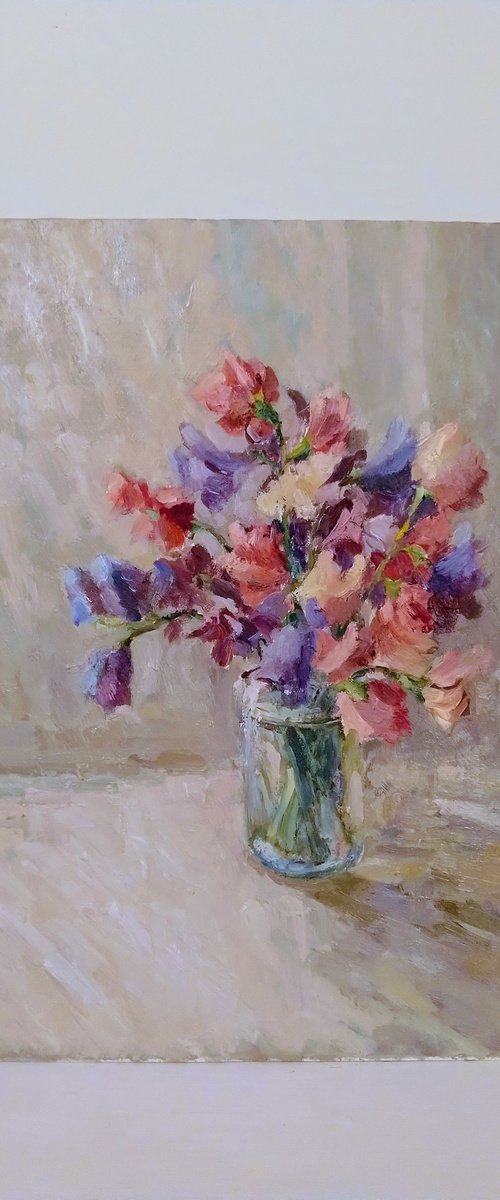 Sweet-peas. Original oil painting by Elena Klyan