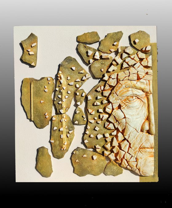 Bas-relief THE TIME Right Fragment sculpture by Elena Karamushka Size: 19.3 W x 21 H x 2 D in   H 54x49x5cm 4.5kg