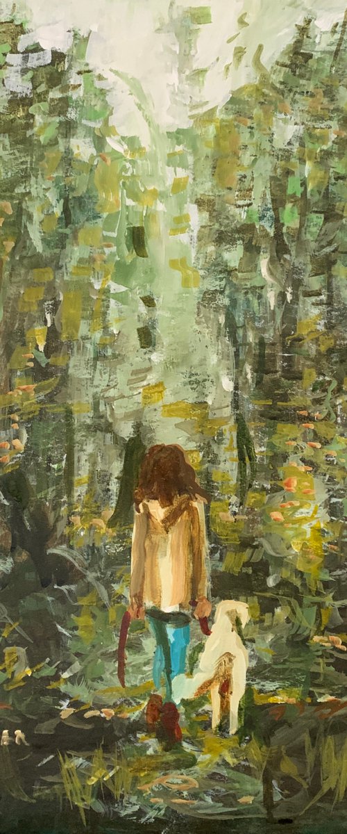 Dog Walking In The Forest by Ryan  Louder