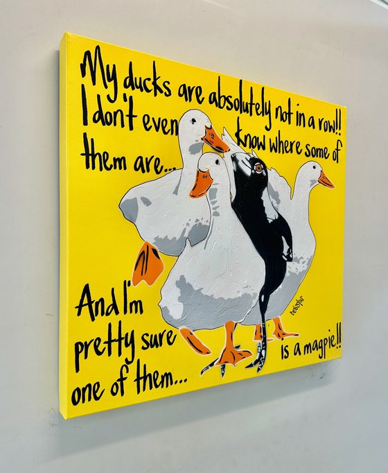 Ducks in a row Yellow Magpie 61cm x 61cm