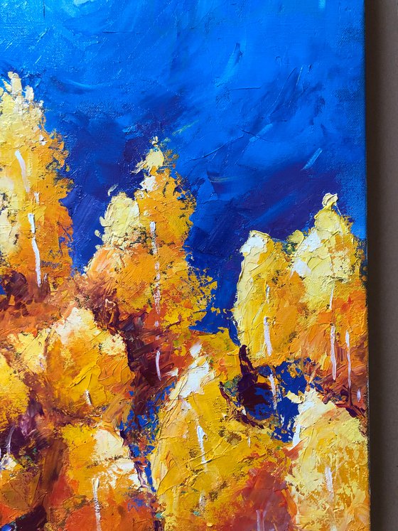 Aspen Tree Painting, Autumn Forest Art, Landscape Wall Art