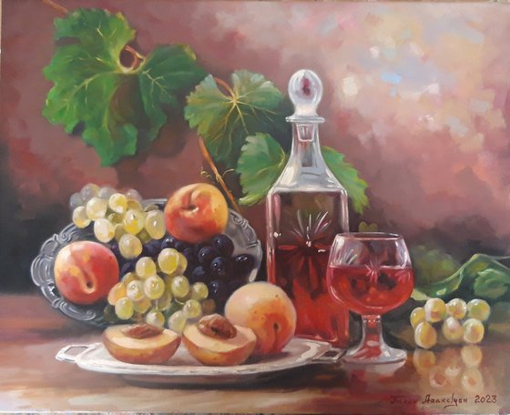 Still life - fruits (40x50cm, oil painting, ready to hang)