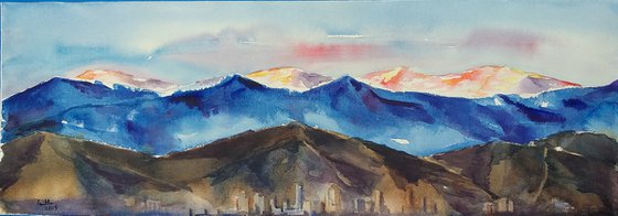 Denver during Sunrise - watercolor - gift
