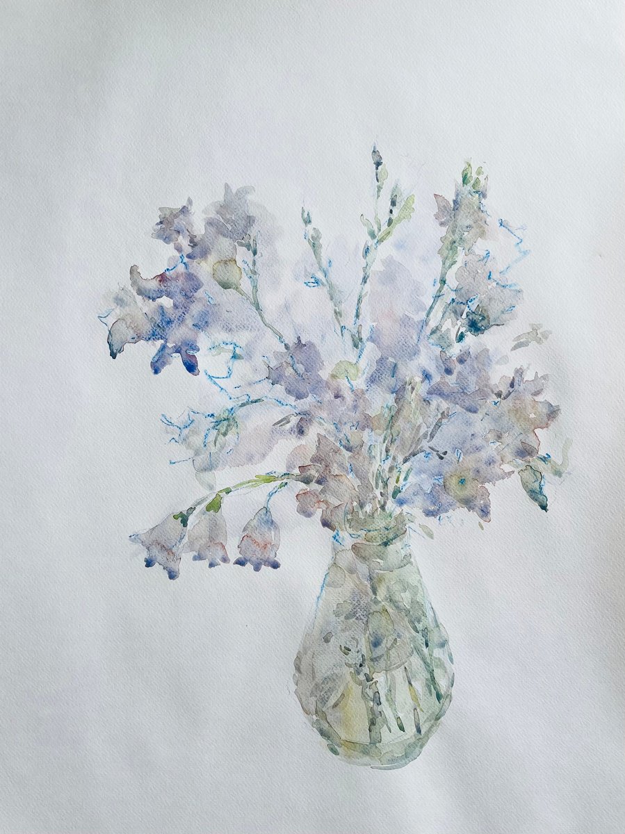 Impressionistic Watercolour , Blue Bells 19,7X25,6 In By Elena Klyan, 20 X 26, Artwork For Sale On Artfinder