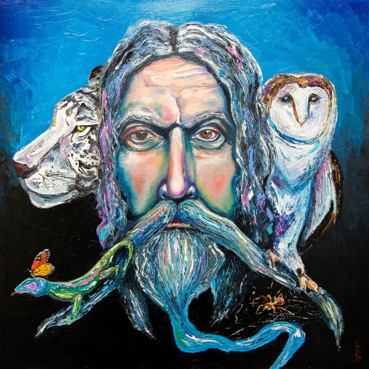 Surrealistic Portrait Oil Painting By Liubov Kuptsova, 24 X 24", Keeper Of The Wood, Original Artwork