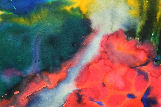 Abstract fall landscape ORIGINAL watercolor painting, autumn home decor
