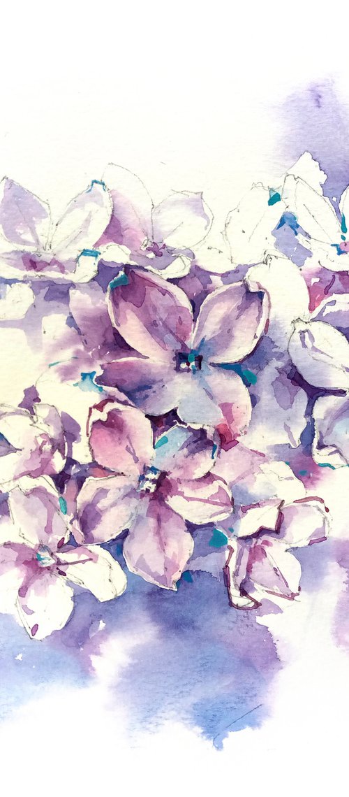 Original watercolor painting "Thousand Shades of Lilac Flowers" by Ksenia Selianko