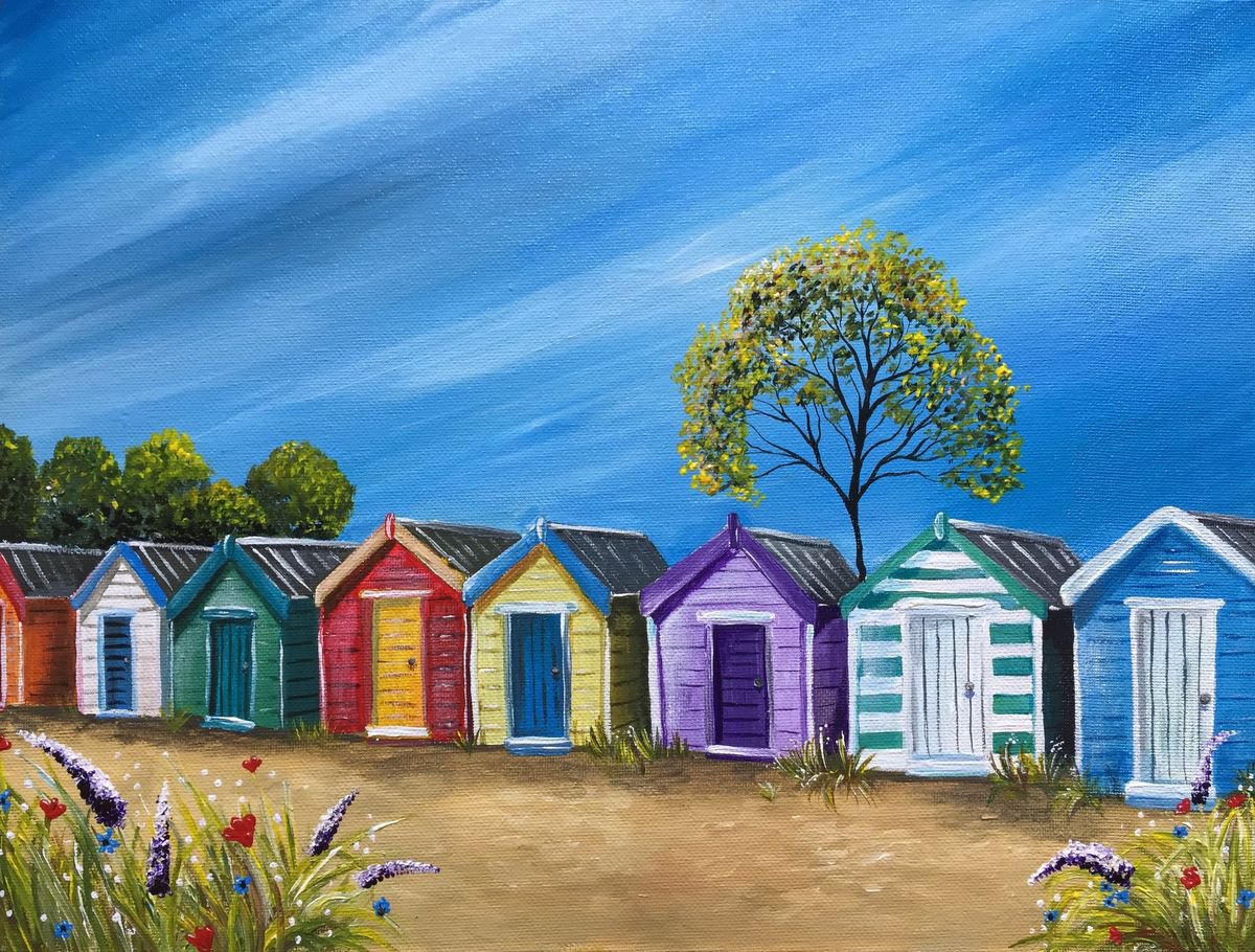 Multi hued huts 2 by Karen Elaine Evans