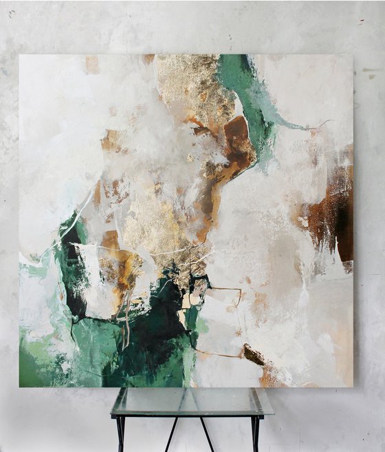 "Green Sobriety 2" Green gold abstract art