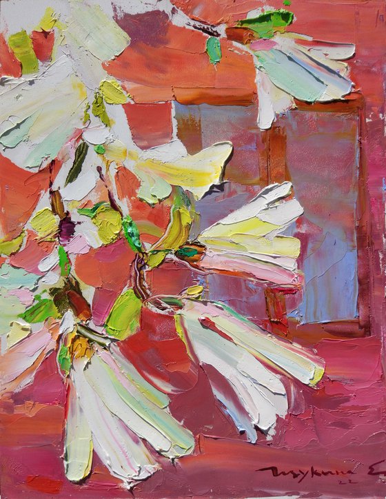 Magnolia is blooming A moment of spring Original oil painting