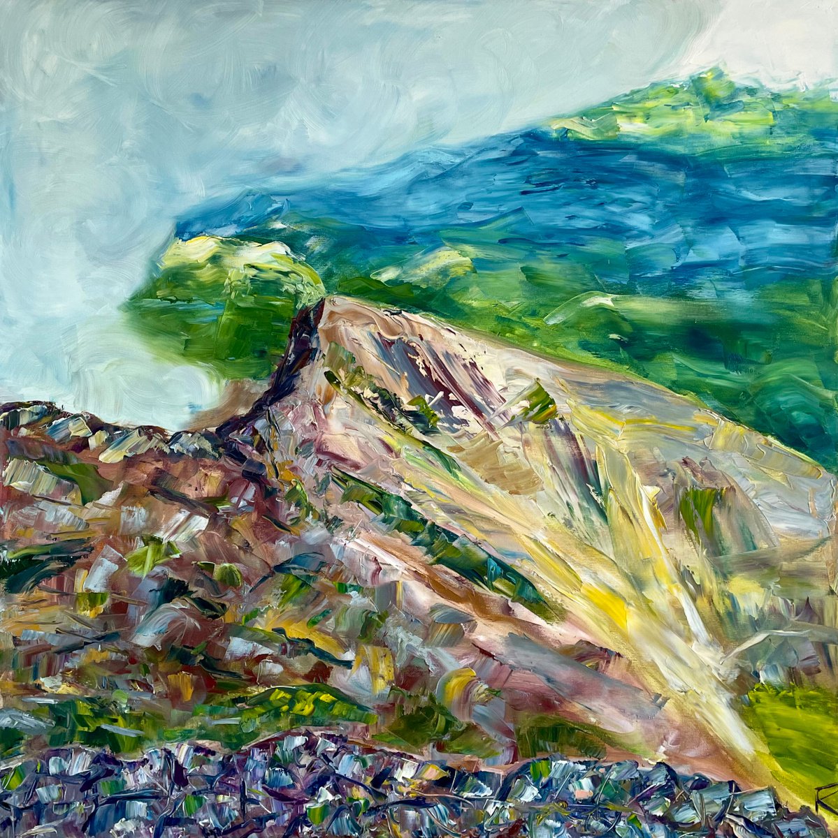 Large Original Oil Painting, Mountain Wall Art, Abstract Landscape Canvas Art, Slovak Natu... by Kate Grishakova