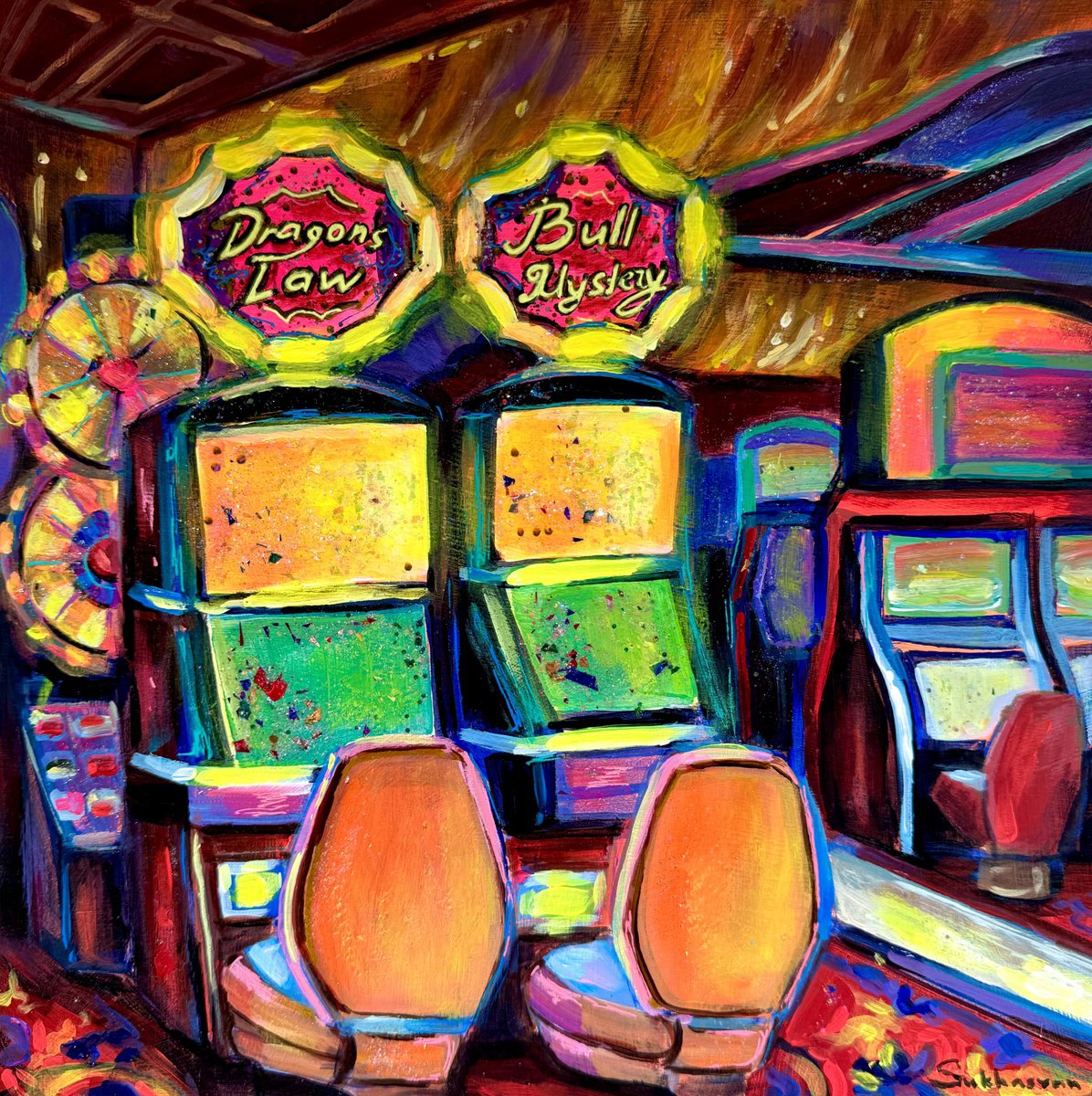 Impressionistic Abstract Acrylic Painting By Victoria Sukhasyan, 10 X 10", Las Vegas. Wynn Casino, Original Artwork