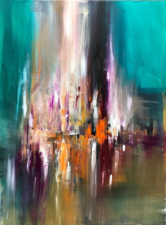 "Beginning of the night “ ,  Abstract , Acrylic Painting - 24x32 inches