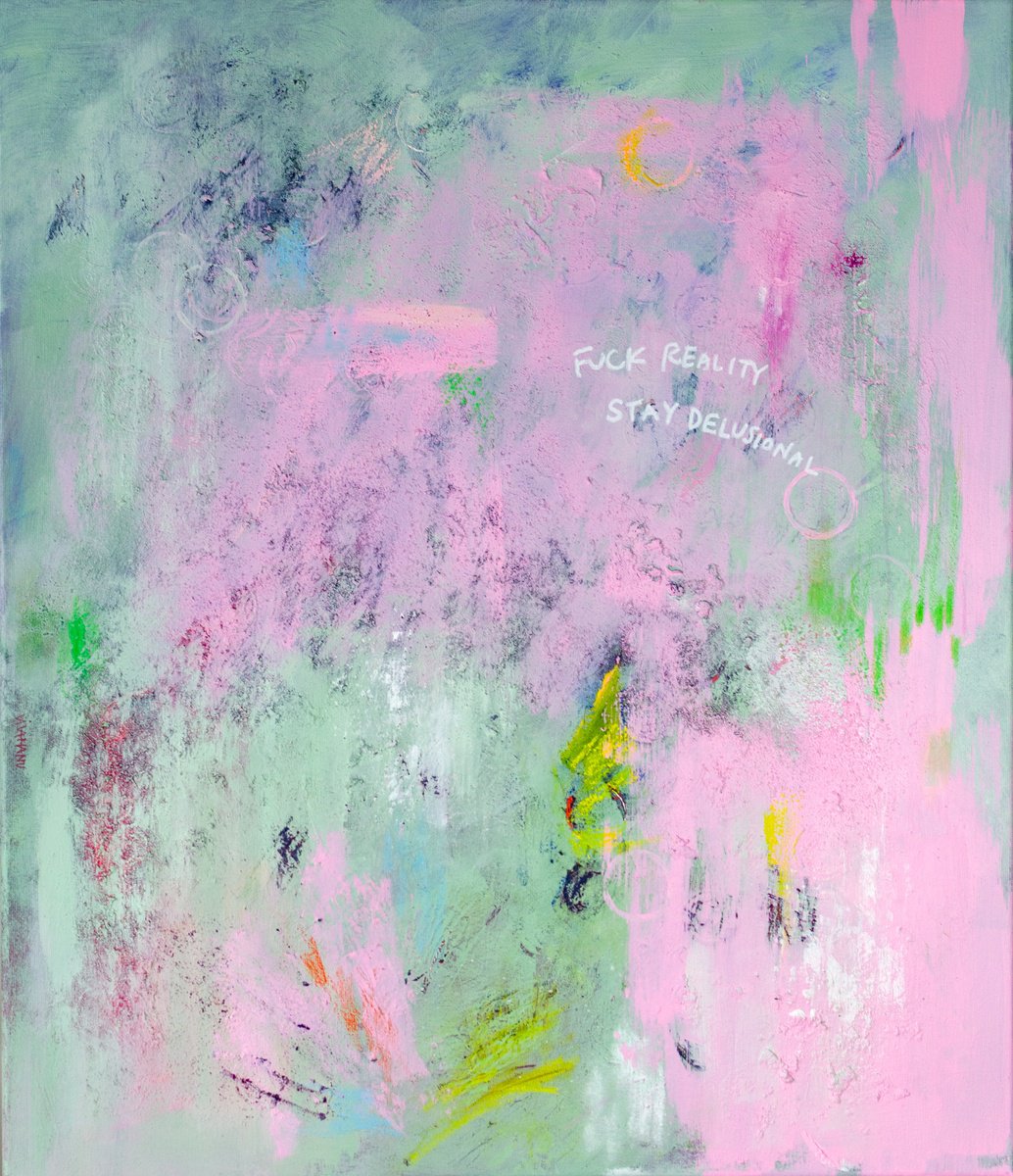 Expressive Abstract Painting By Viva Hanu, 24 X 28", Fuck Reality, Original Artwork