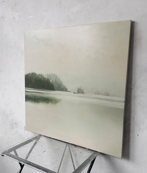 "River Fog 4" River forest oil landscape