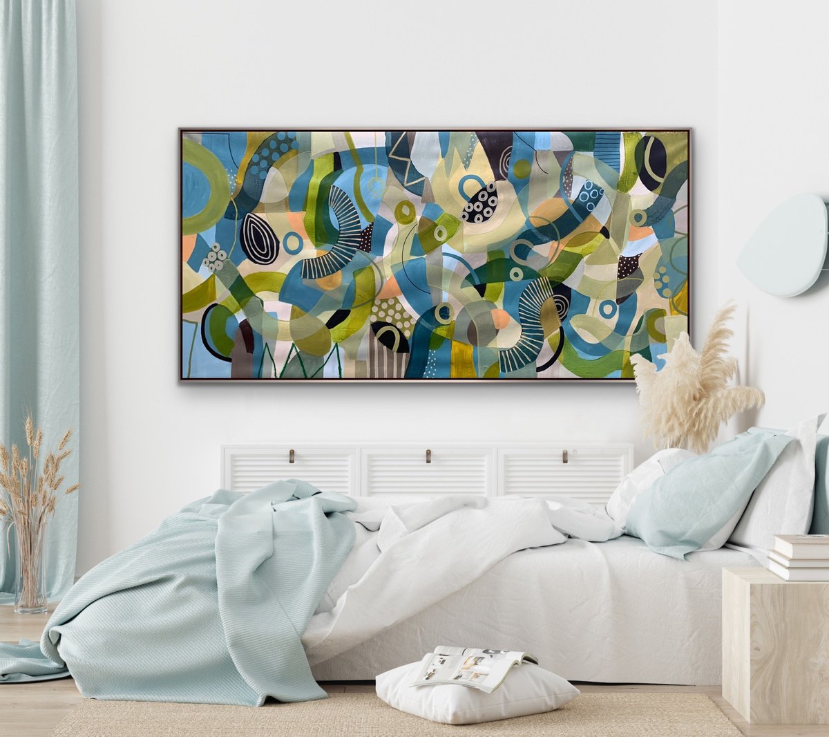 Organic Abstract Acrylic Painting By Rashna Hackett, 72 X 37", Gentle Ivy, Original Artwork