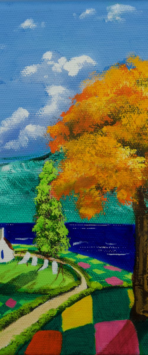 Orange tree folk art oil painting on canvas by Gordon Bruce