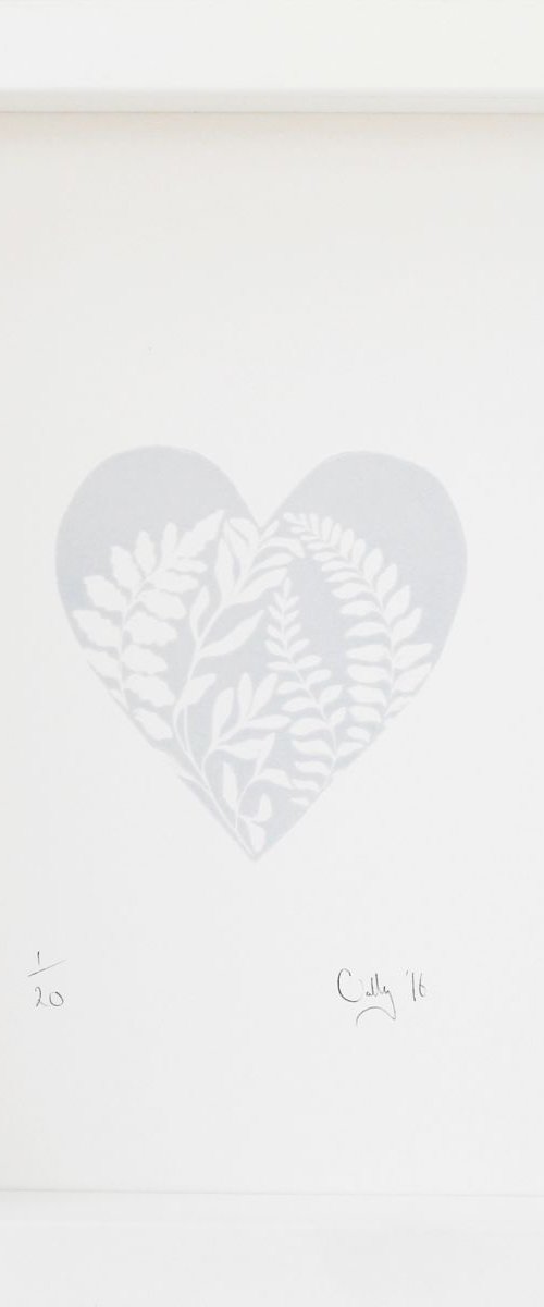Limited edition Fern Heart lino print by Cally Conway
