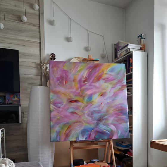 Morning light, Modern Colorful Abstract Painting 100x100cm by Anna Selina