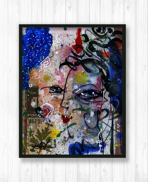 Funky Face Love 13 - Mixed Media Art by Kathy Morton Stanion