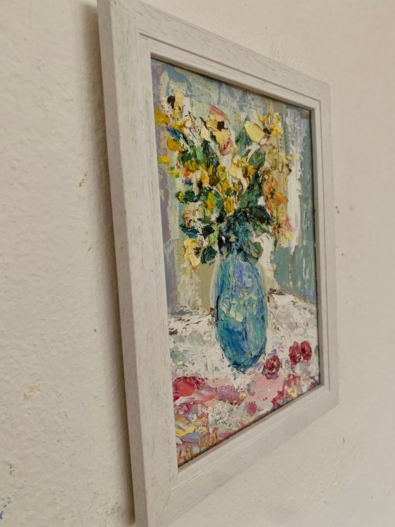 Still life with flowers and teapot
