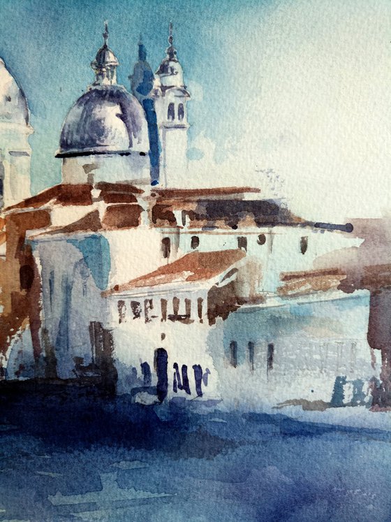 "Deep water of Venice. Architectural landscape" Original watercolor painting
