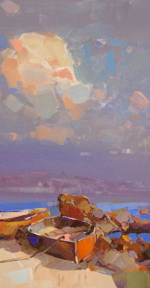Boats, Seascape Original oil painting by Palette Knife, Handmade artwork, One of a kind Signed with Certificate of Authenticity by Vahe Yeremyan