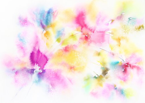 Abstract rainbow flowers, watercolor floral painting, art for bedroom by Olga Grigo