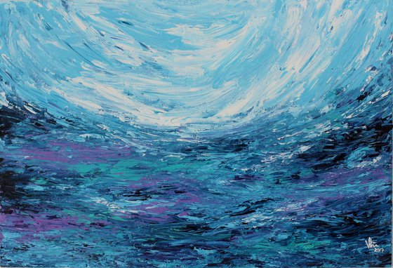 Calming Sea - Abstract Acrylic Painting on Canvas board - Impressionistic - Palette Knife Painting - Special Price