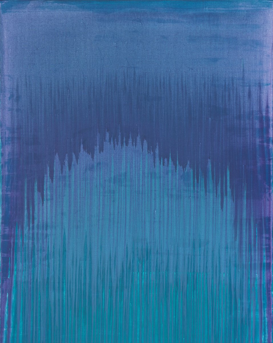 Abstract Acrylic Painting By Simon Findlay, 47 X 59", Purple Arc Over Blue, Original Artwork