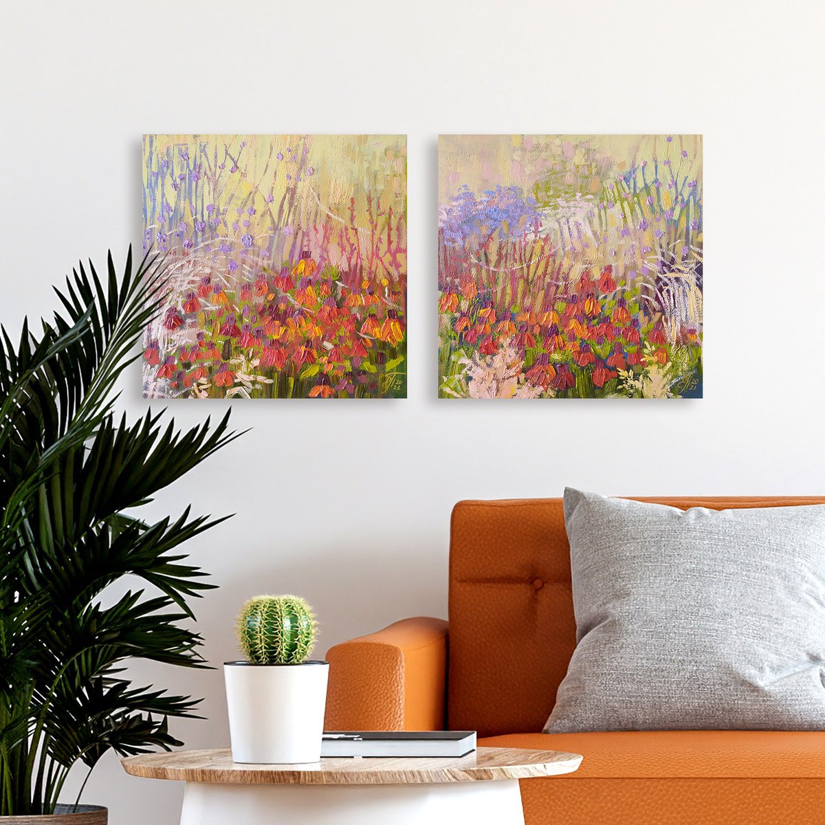 SUNLIT FLOWERS - diptych by Ekaterina Prisich