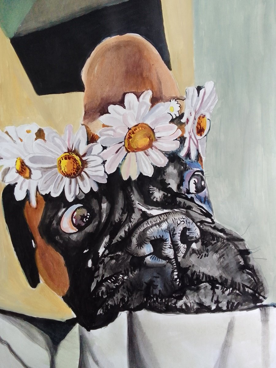 Photorealistic Animal Acrylic Painting By Soso Kumsiashvili, 24 X 33", Boxerdog, Original Artwork