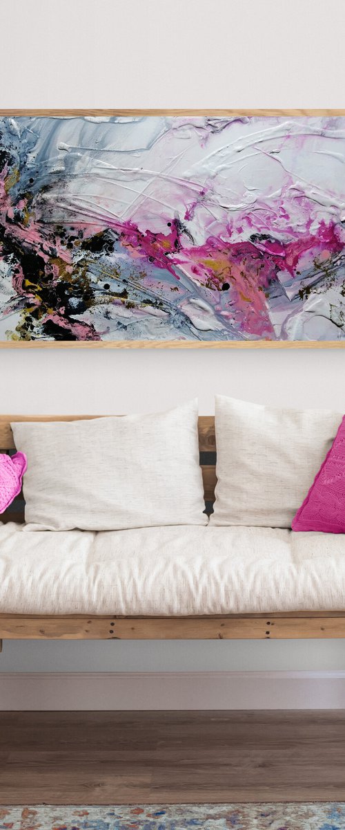 Pretty in Pink 160cm x 60cm White Pink Gold Textured Abstract Art by Franko