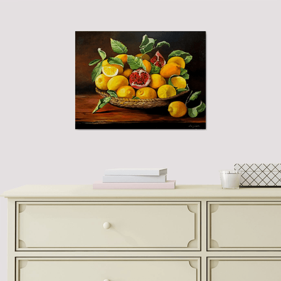 Lemons and pomegranates - still life - original painting