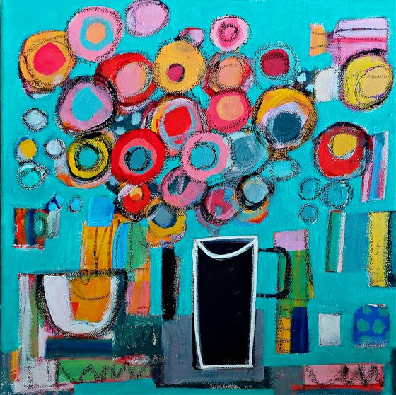 Summer Flowers on Blue III