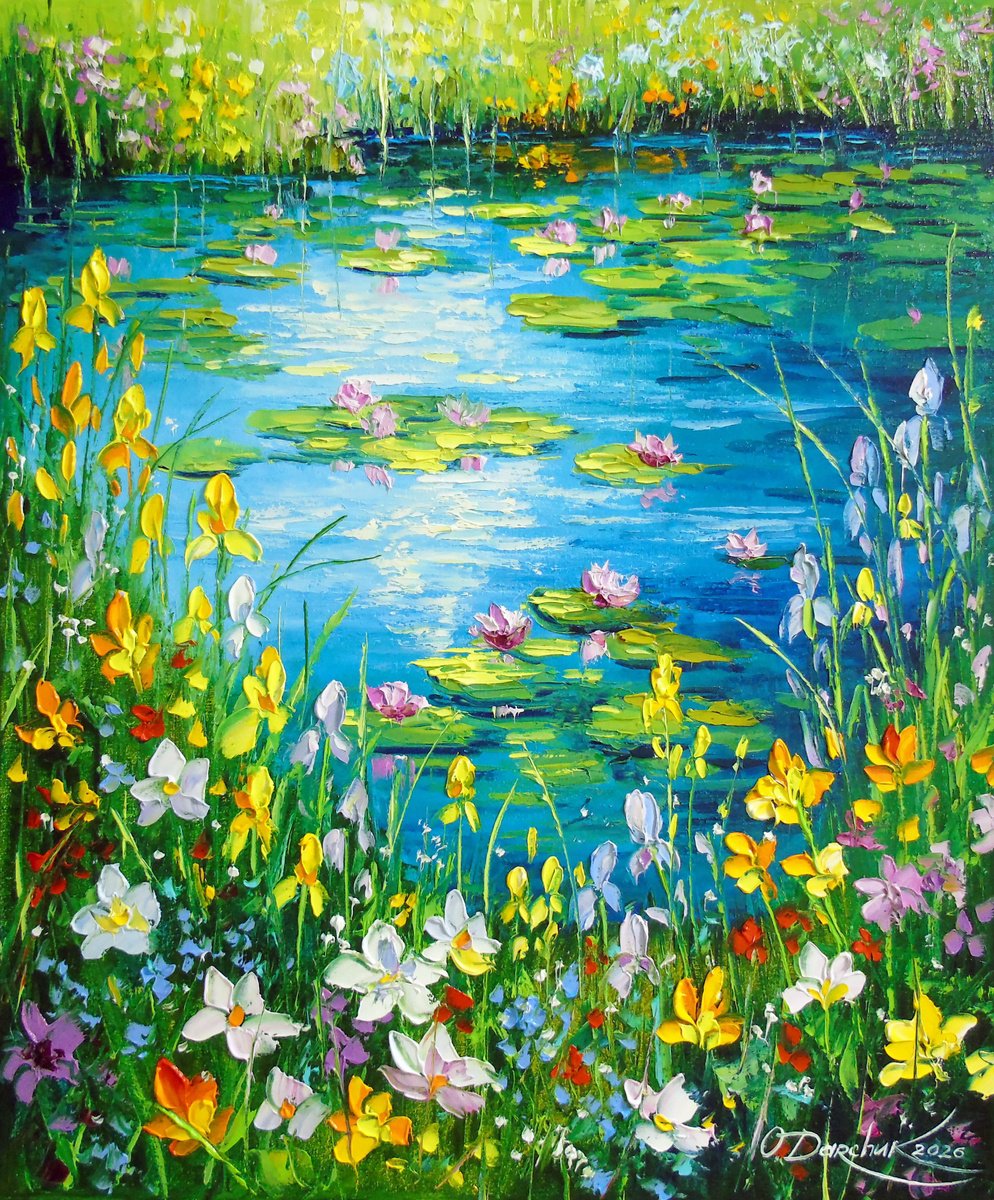 Pond By The Blooming Bank, By Olha Darchuk, 20 X 24, Artwork For Sale On Artfinder