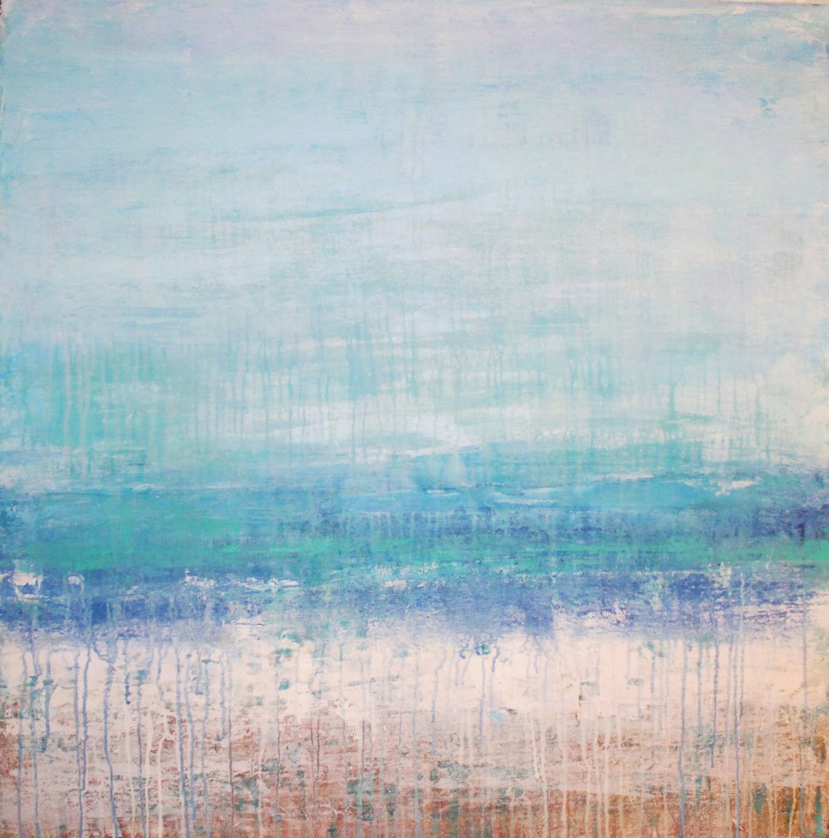 Abstract Acrylic Painting By Laura Spring, 36 X 36", Rainy, Original Artwork