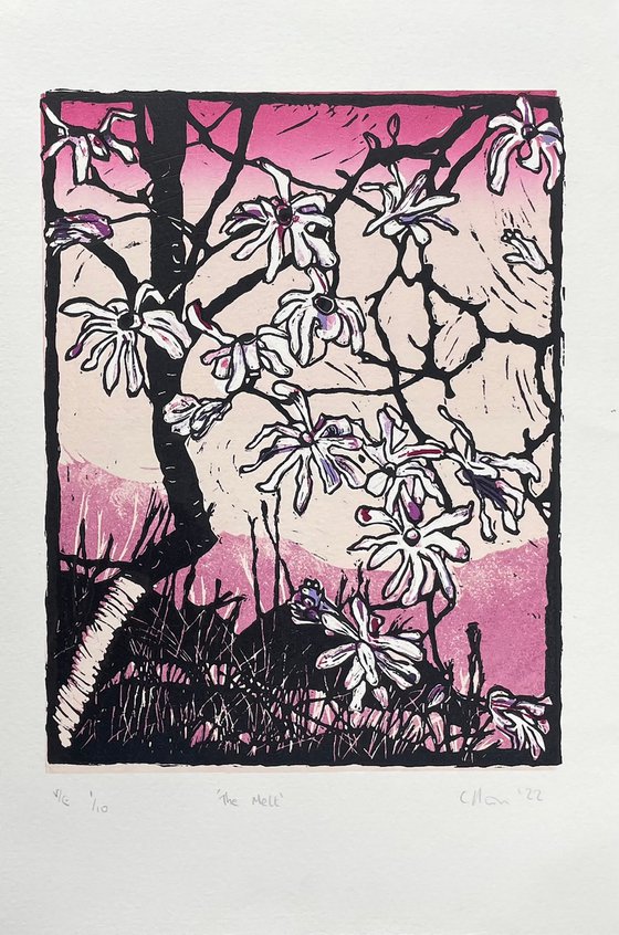 The Melt - Magnolia Linocut