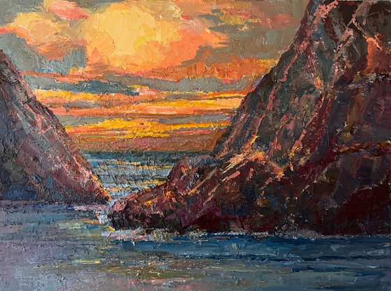 When the sun shines , seascape oil painting
