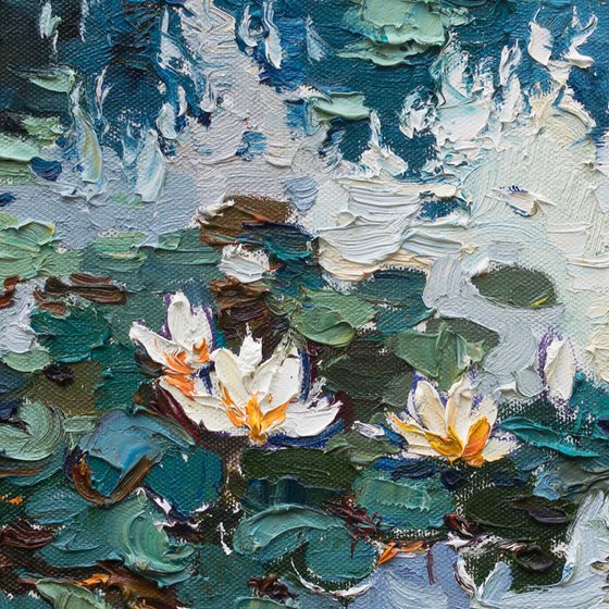 White Water Lilies - Original Oil Painting