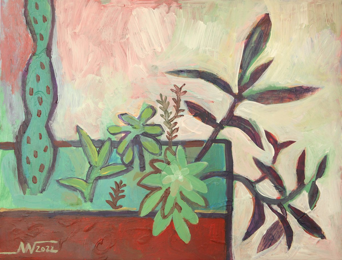 Botanical Acrylic Painting By Marina Gorkaeva, 20 X 16", My Plants, Original Artwork