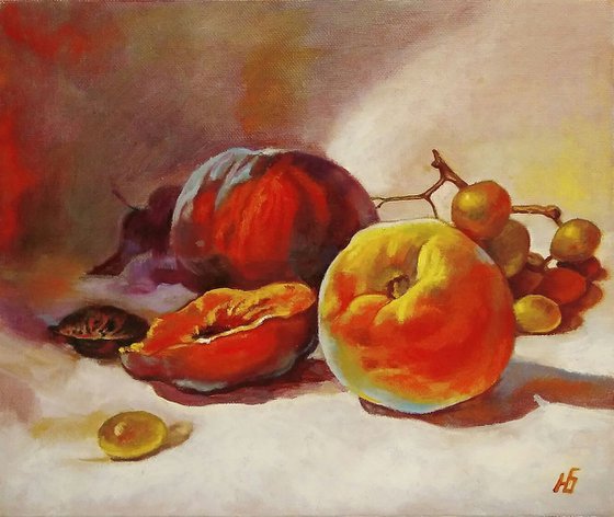 Still life with peaches