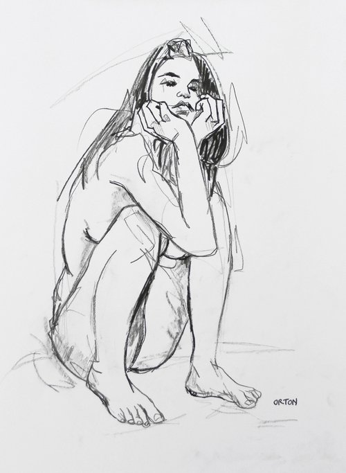 Female Figure Study Charcoal On Paper by Andrew Orton